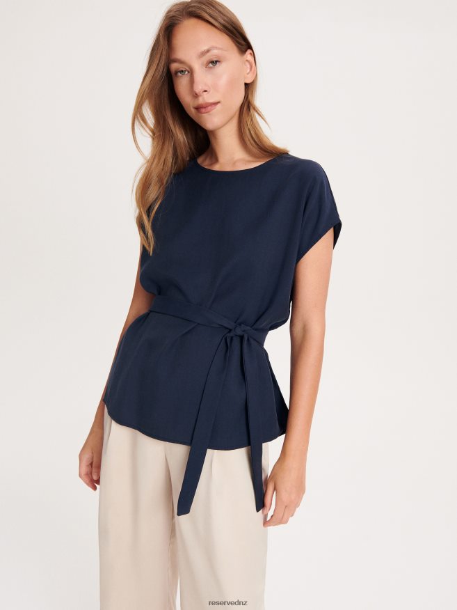 Reserved Women Blouse With Belt P6H08T360 Apparel Navy