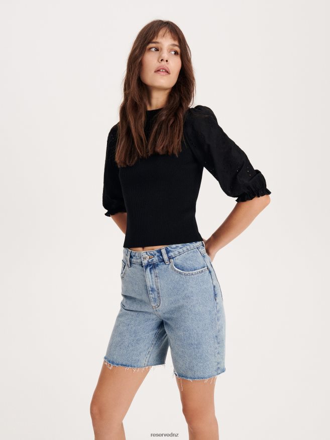 Reserved Women Blouse With Broderie Anglaise Sleeves P6H08T300 Apparel Black