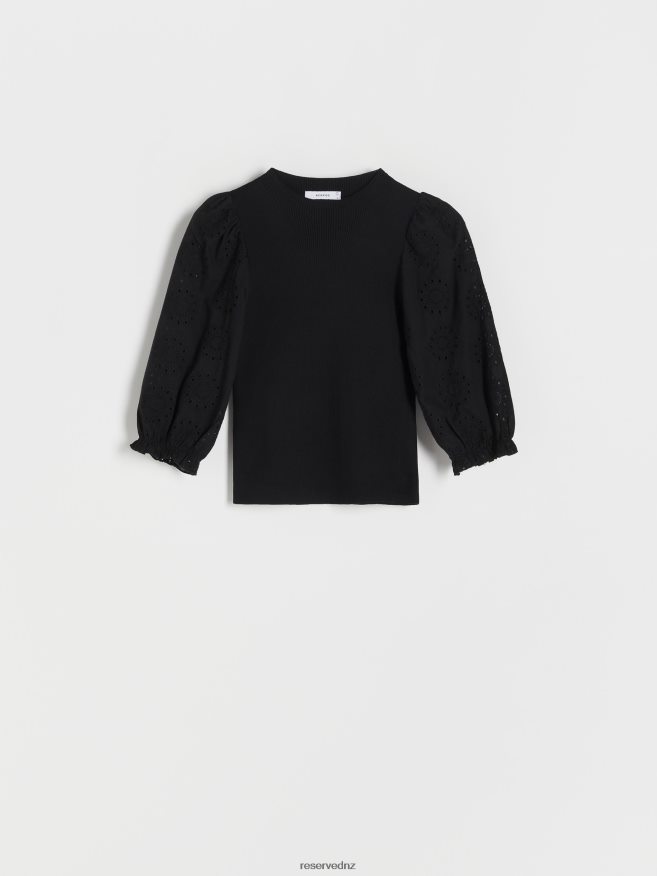Reserved Women Blouse With Broderie Anglaise Sleeves P6H08T300 Apparel Black