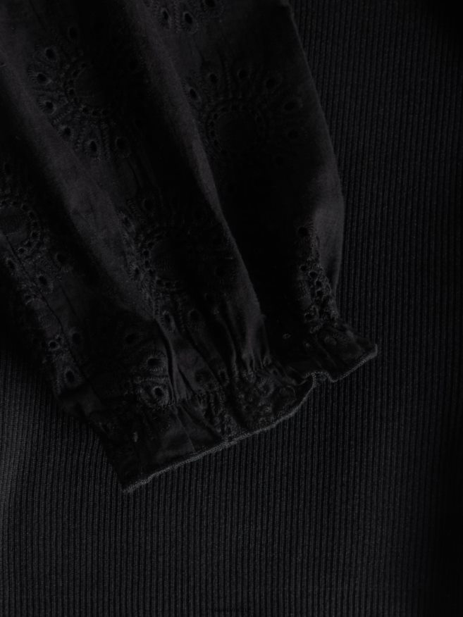 Reserved Women Blouse With Broderie Anglaise Sleeves P6H08T300 Apparel Black