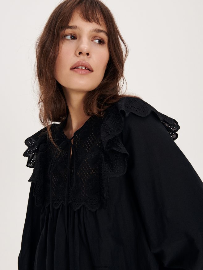 Reserved Women Blouse With Decorative Neckline P6H08T99 Apparel Black