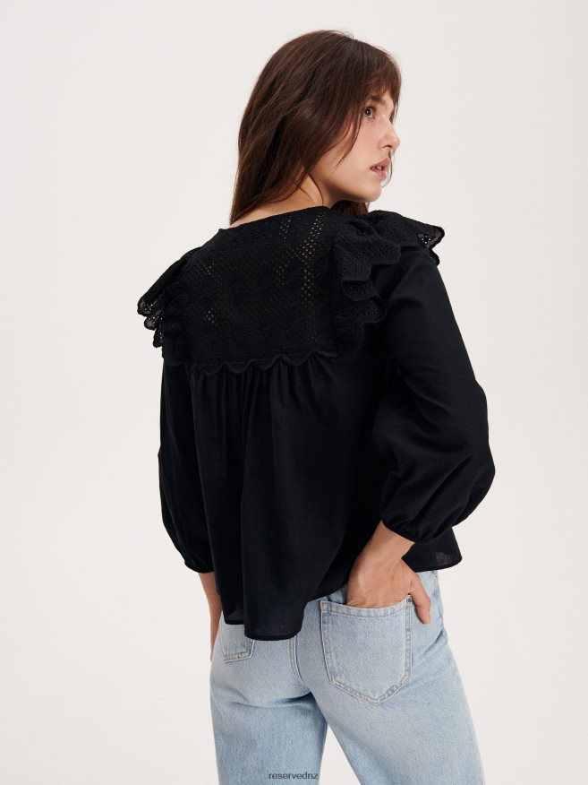 Reserved Women Blouse With Decorative Neckline P6H08T99 Apparel Black