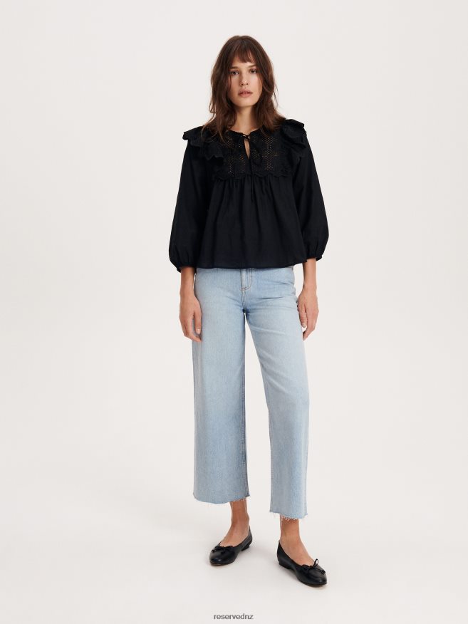 Reserved Women Blouse With Decorative Neckline P6H08T99 Apparel Black