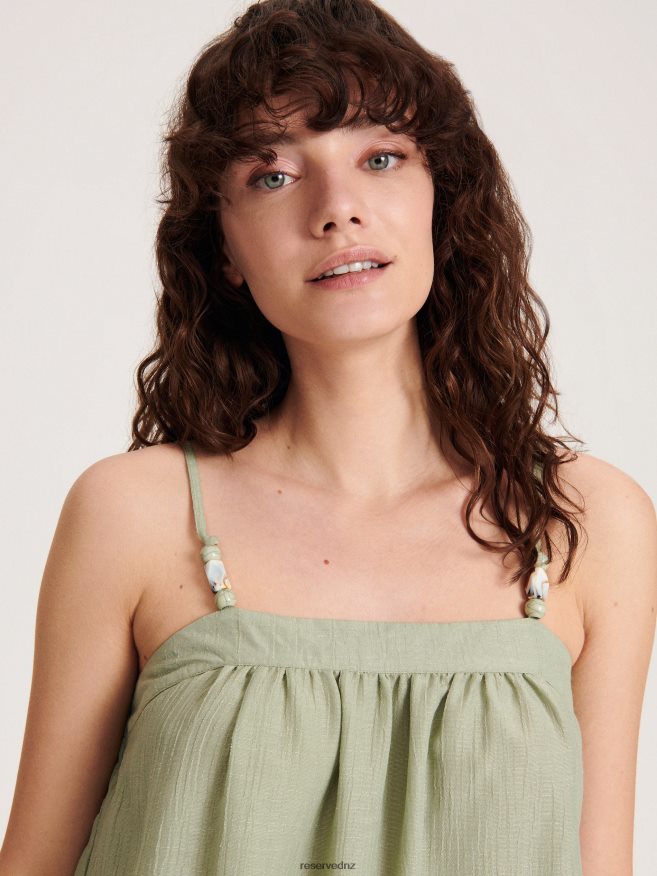 Reserved Women Blouse With Decorative Stones P6H08T346 Apparel Light Olive