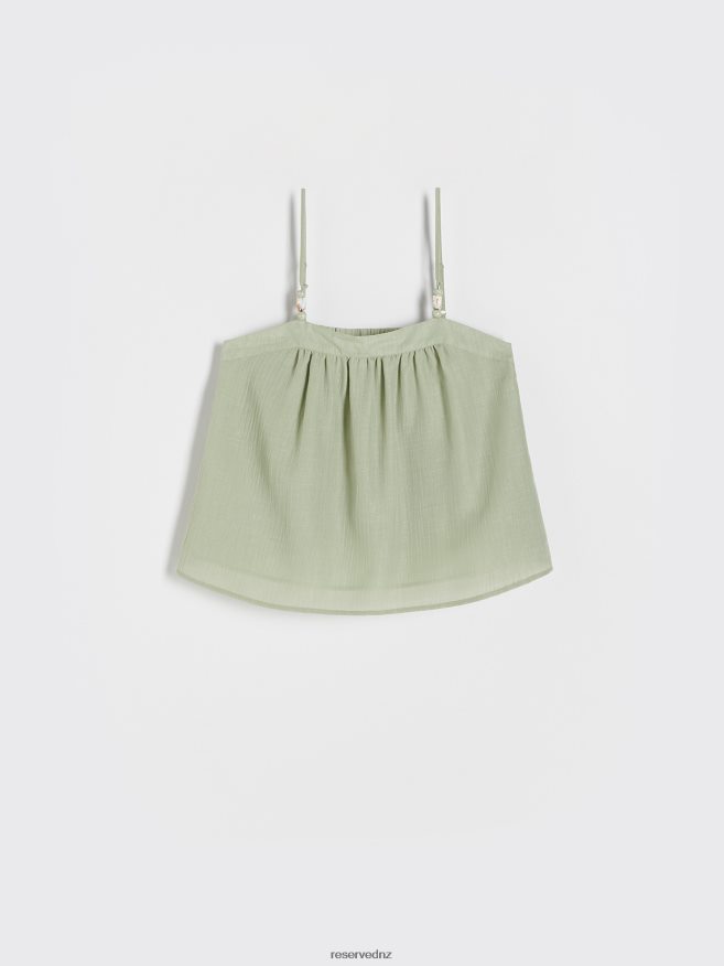 Reserved Women Blouse With Decorative Stones P6H08T346 Apparel Light Olive