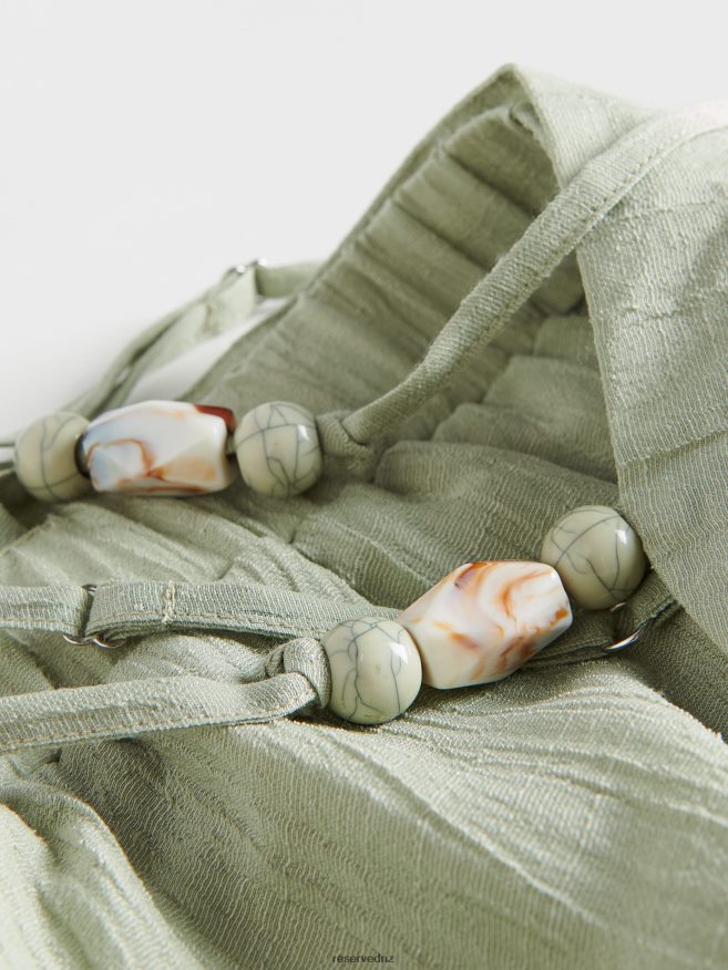 Reserved Women Blouse With Decorative Stones P6H08T346 Apparel Light Olive