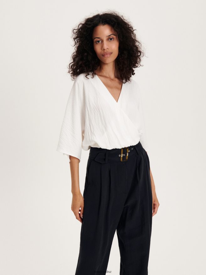 Reserved Women Blouse With Fold-Over Front P6H08T128 Apparel Cream