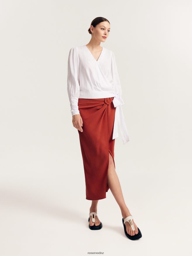 Reserved Women Blouse With Fold-Over Front P6H08T320 Apparel White