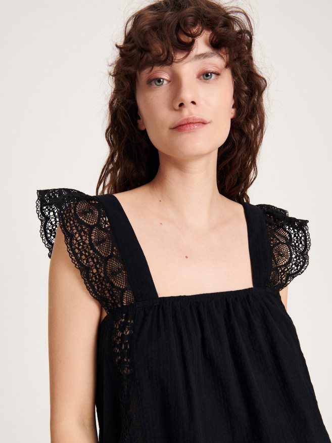 Reserved Women Blouse With Lace P6H08T317 Apparel Black