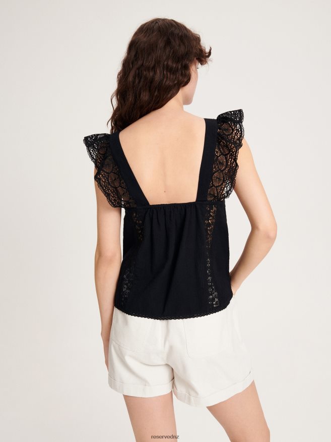 Reserved Women Blouse With Lace P6H08T317 Apparel Black