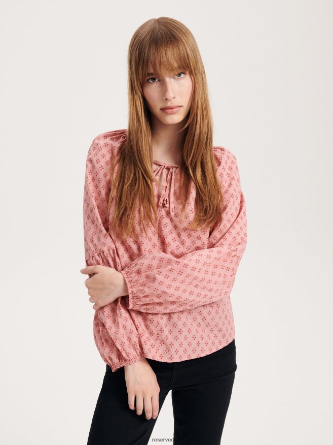 Reserved Women Blouse With Patterned Inserts P6H08T161 Apparel Dusty Rose