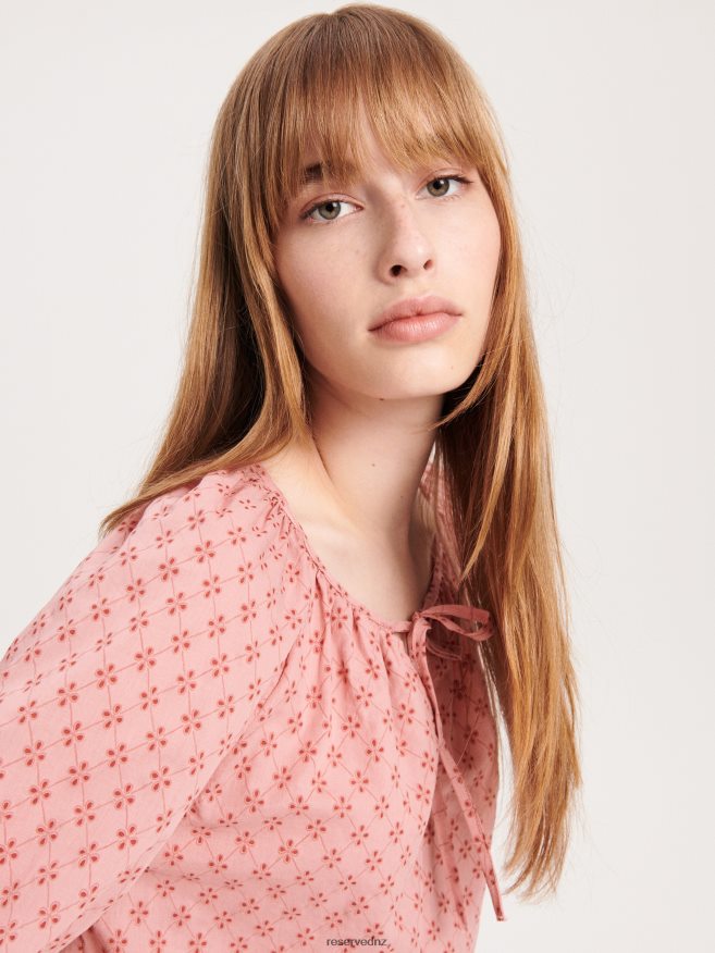 Reserved Women Blouse With Patterned Inserts P6H08T161 Apparel Dusty Rose