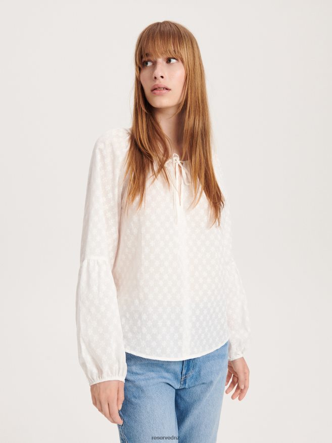 Reserved Women Blouse With Patterned Inserts P6H08T22 Apparel Cream