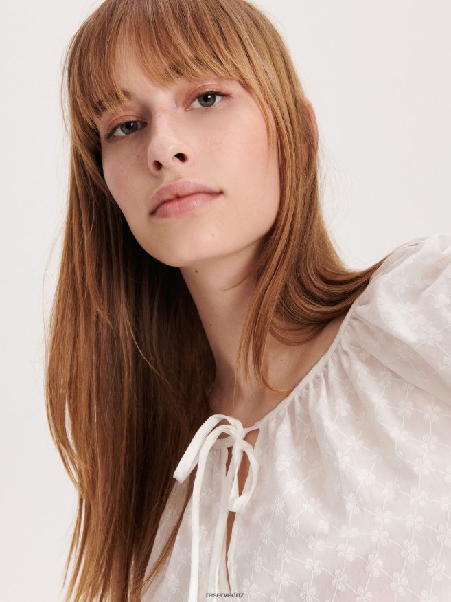 Reserved Women Blouse With Patterned Inserts P6H08T22 Apparel Cream