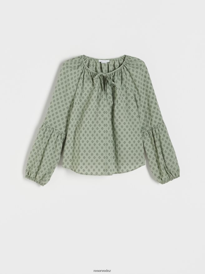 Reserved Women Blouse With Patterned Inserts P6H08T36 Apparel Light Olive