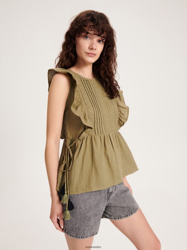 Reserved Women Blouse With Peplum Hem P6H08T363 Apparel Olive