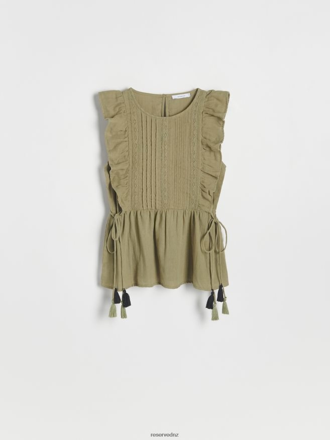 Reserved Women Blouse With Peplum Hem P6H08T363 Apparel Olive