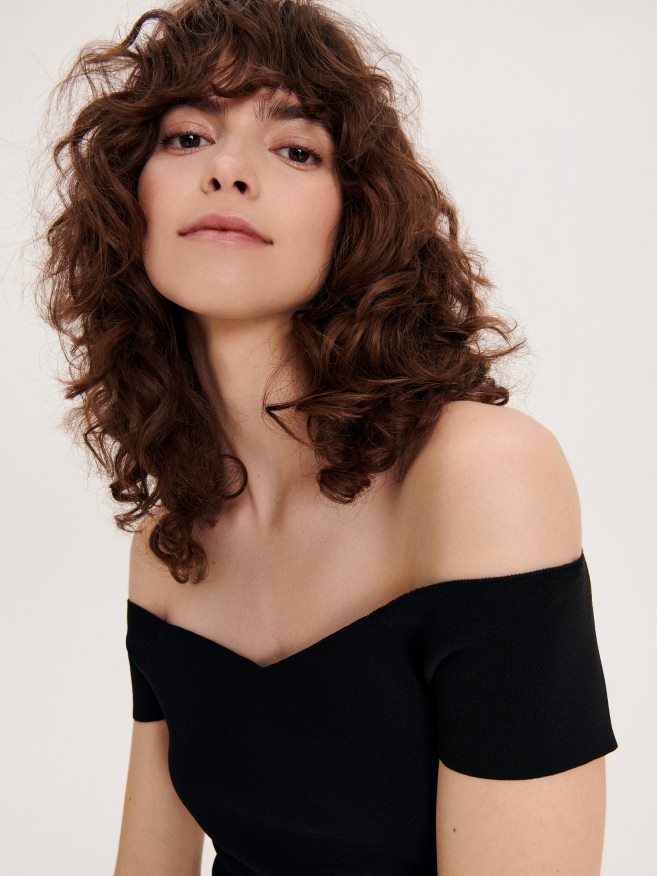 Reserved Women Fitted Blouse P6H08T122 Apparel Black