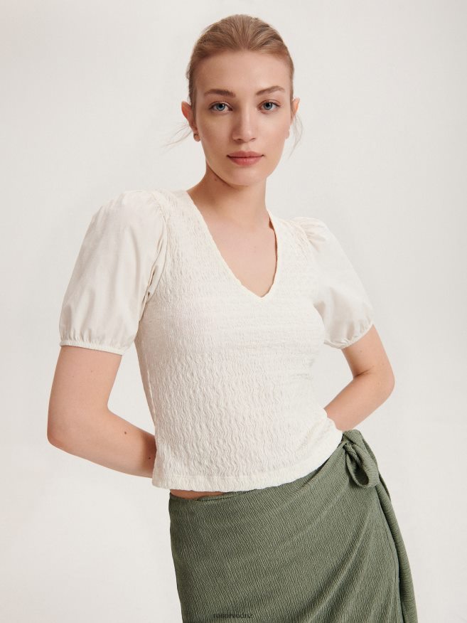 Reserved Women Fitted Blouse P6H08T485 Apparel Cream