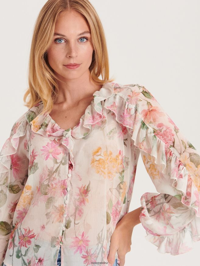 Reserved Women Mesh Floral Blouse P6H08T86 Apparel Multicolor