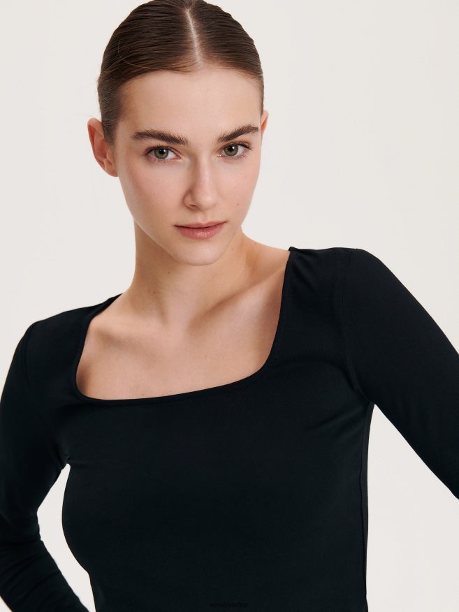 Reserved Women Slim Fit Long Sleeve Blouse P6H08T418 Apparel Black