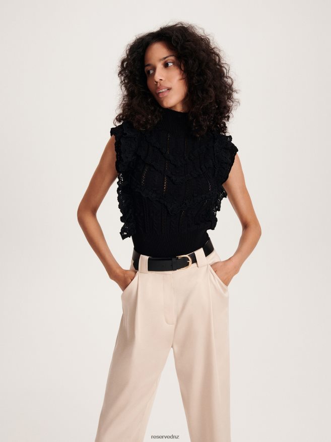 Reserved Women Viscose Rich Jersey Blouse P6H08T304 Apparel Black