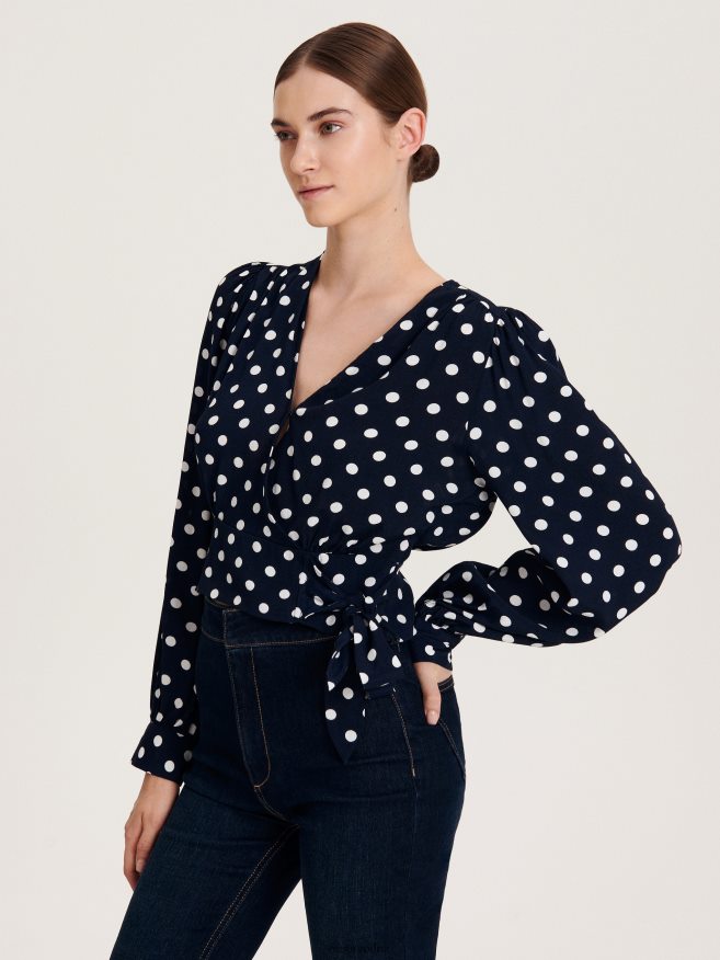 Reserved Women Viscose Wrap Front Blouse P6H08T46 Apparel Navy