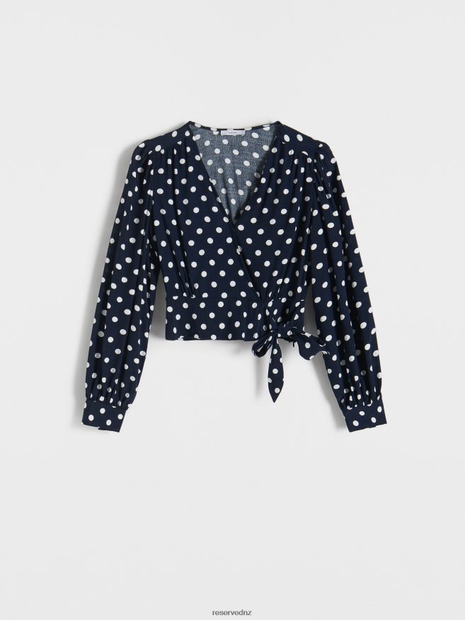 Reserved Women Viscose Wrap Front Blouse P6H08T46 Apparel Navy
