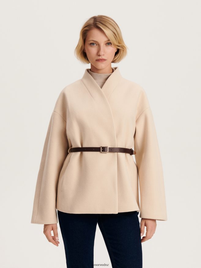 Reserved Women Coat With Belt P6H08T876 Apparel Cream