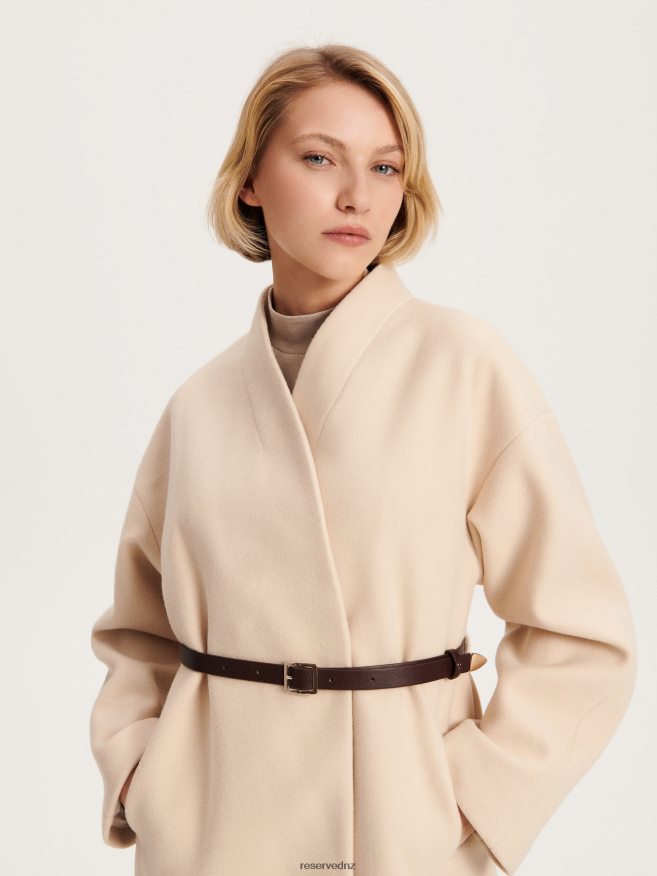 Reserved Women Coat With Belt P6H08T876 Apparel Cream