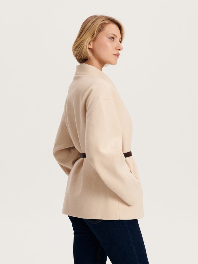 Reserved Women Coat With Belt P6H08T876 Apparel Cream