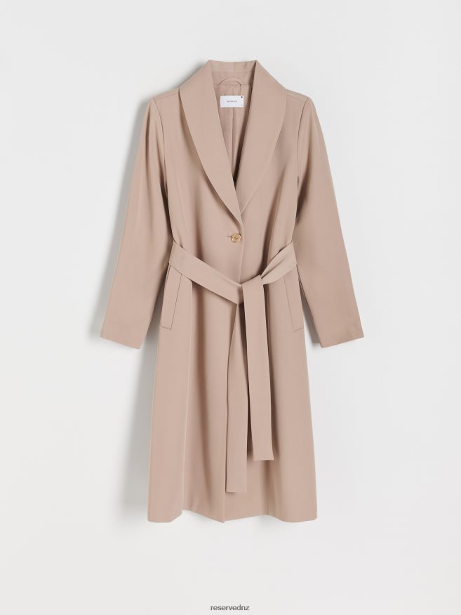 Reserved Women Coat With Tie Waist Belt P6H08T889 Apparel Beige