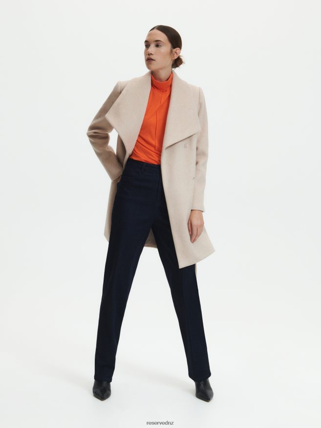 Reserved Women Coat With Tie Waist Belt P6H08T897 Apparel Beige