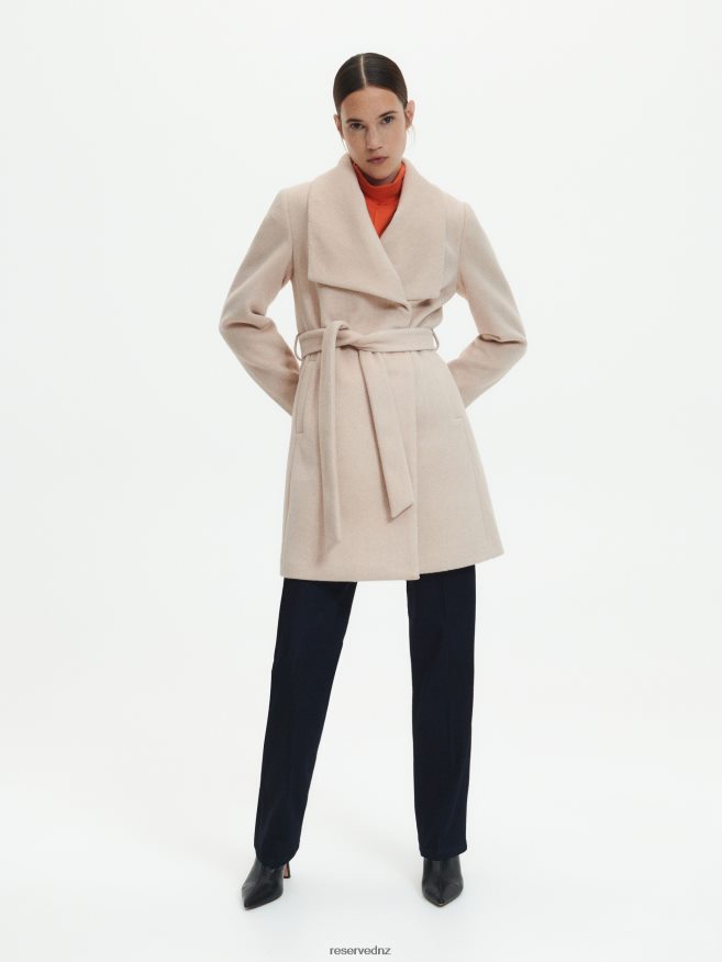 Reserved Women Coat With Tie Waist Belt P6H08T897 Apparel Beige