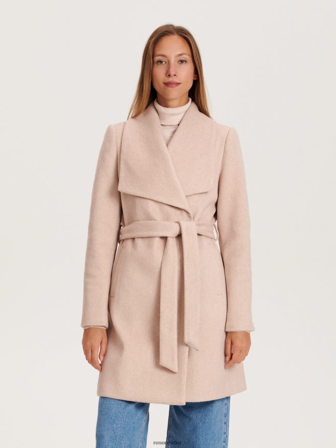 Reserved Women Coat With Tie Waist Belt P6H08T897 Apparel Beige