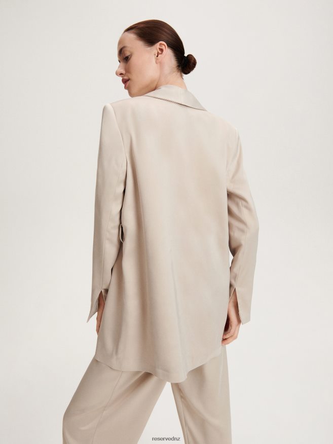 Reserved Women Cropped Satin Blazer P6H08T900 Apparel Beige