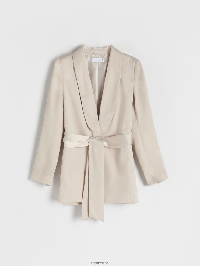 Reserved Women Cropped Satin Blazer P6H08T900 Apparel Beige