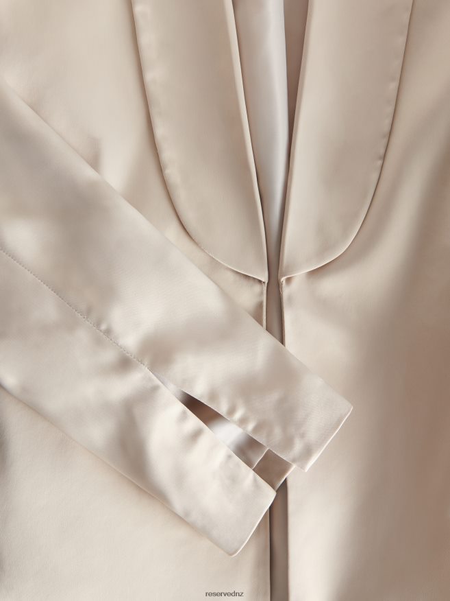 Reserved Women Cropped Satin Blazer P6H08T900 Apparel Beige