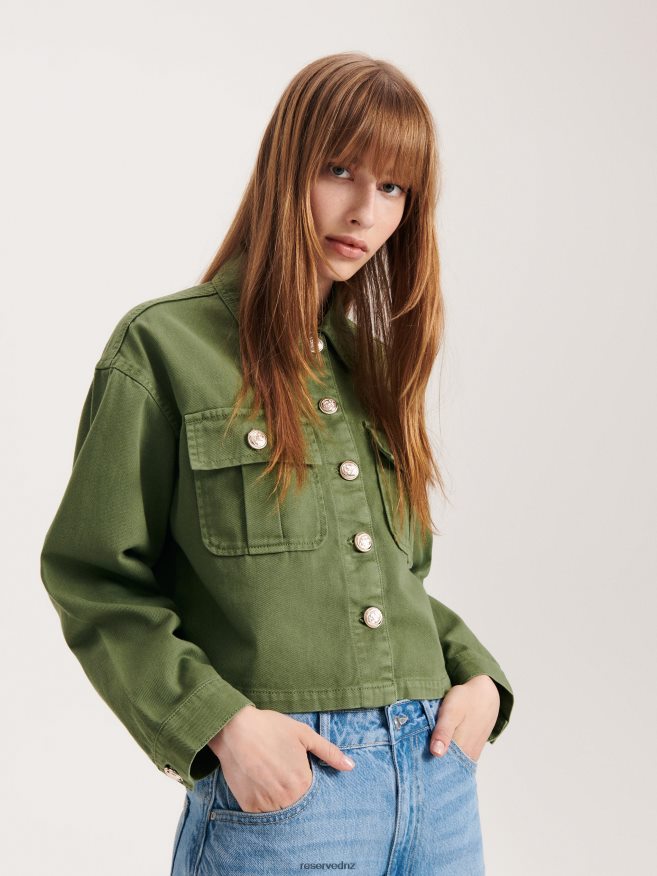 Reserved Women Denim Jacket P6H08T882 Apparel Green