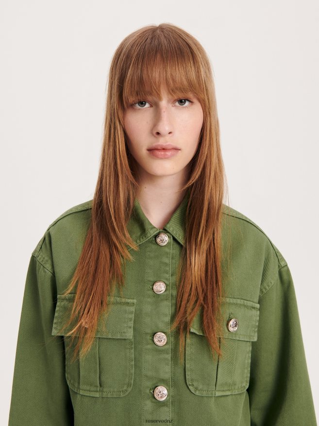 Reserved Women Denim Jacket P6H08T882 Apparel Green