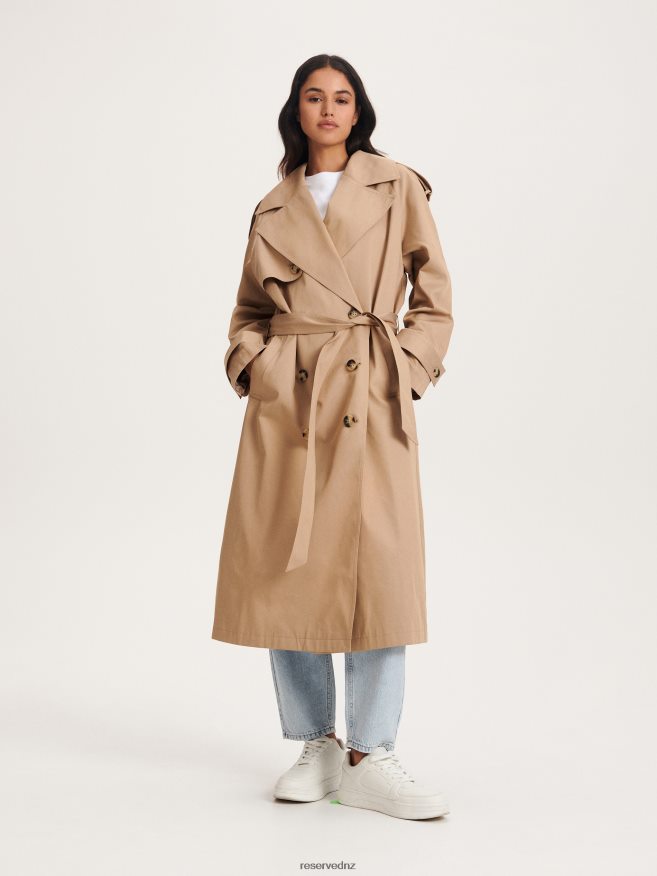 Reserved Women Double Breasted Oversized Trench Coat P6H08T870 Apparel Beige