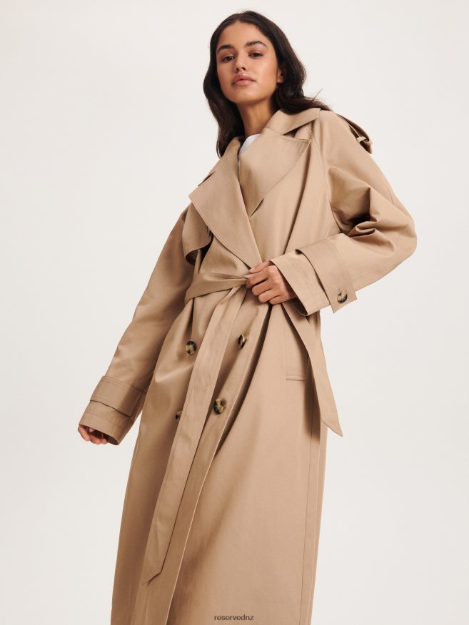 Reserved Women Double Breasted Oversized Trench Coat P6H08T870 Apparel Beige