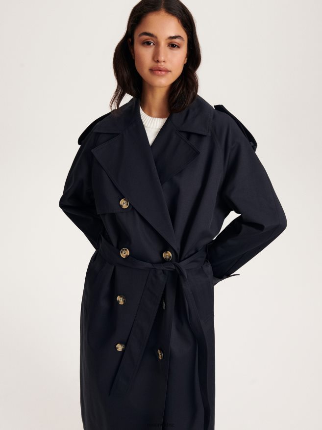 Reserved Women Double Breasted Oversized Trench Coat P6H08T871 Apparel Navy