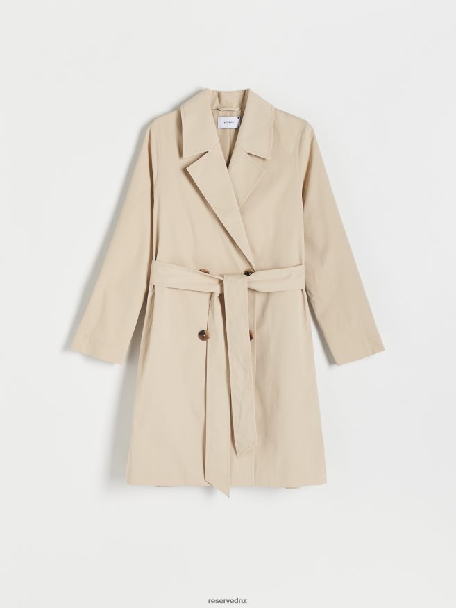 Reserved Women Double-Breasted Trench Coat P6H08T879 Apparel Beige