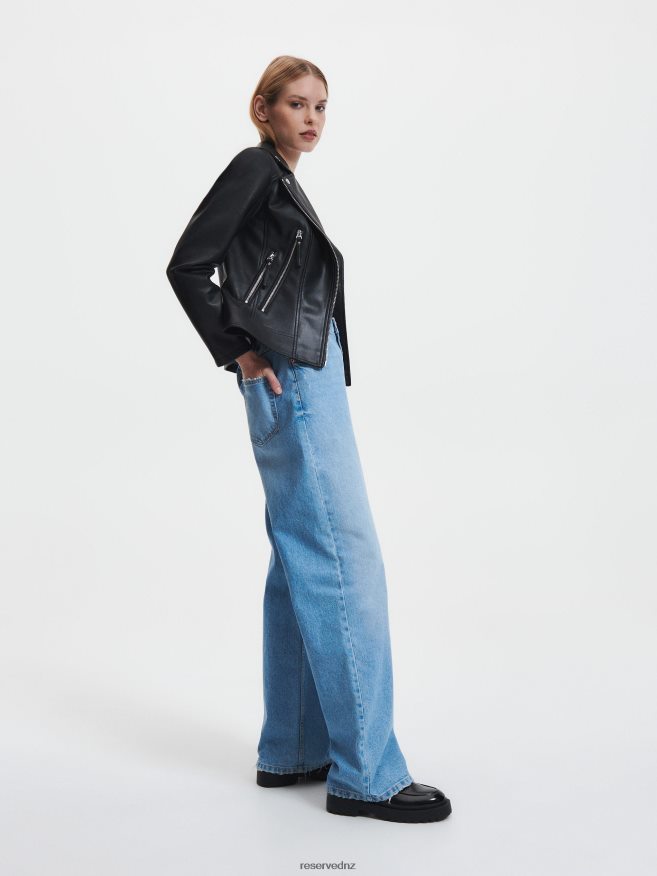 Reserved Women Faux Leather Biker Jacket P6H08T546 Apparel Black