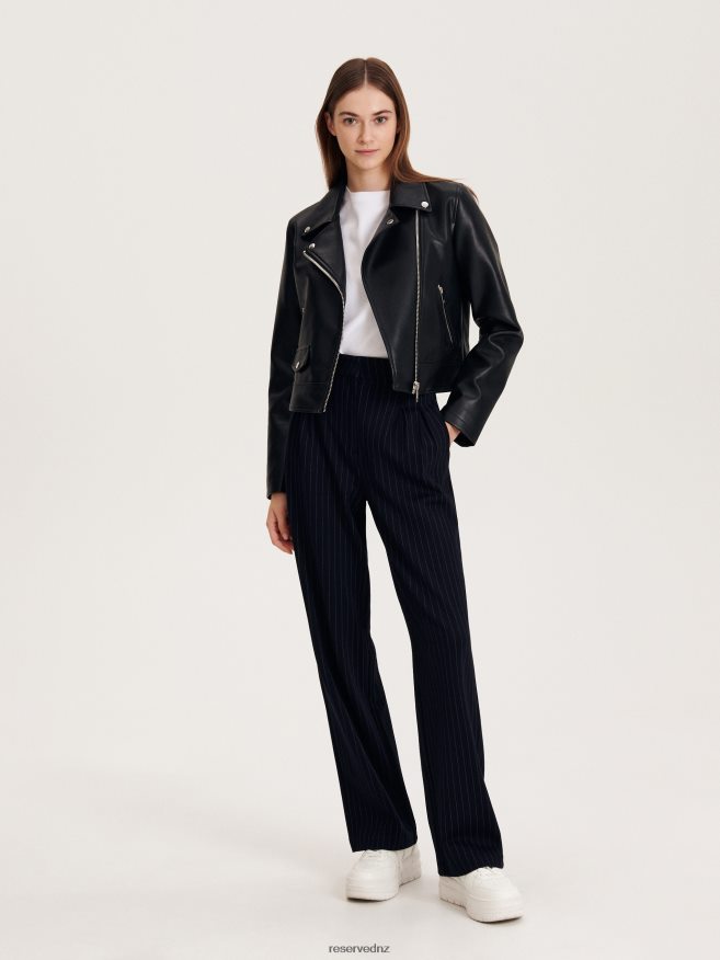 Reserved Women Faux Leather Biker Jacket P6H08T868 Apparel Black