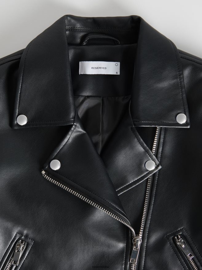 Reserved Women Faux Leather Biker Jacket P6H08T868 Apparel Black