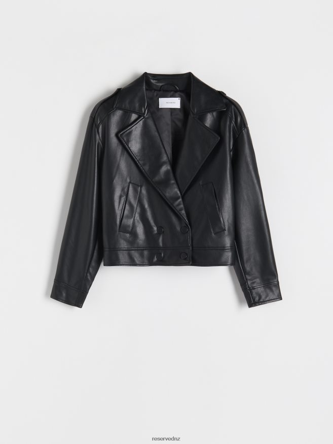 Reserved Women Faux Leather Biker Jacket P6H08T869 Apparel Black