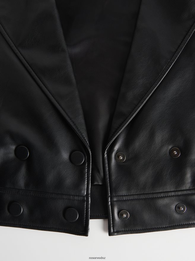 Reserved Women Faux Leather Biker Jacket P6H08T869 Apparel Black