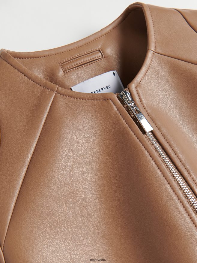 Reserved Women Faux Leather Biker Jacket P6H08T873 Apparel Beige